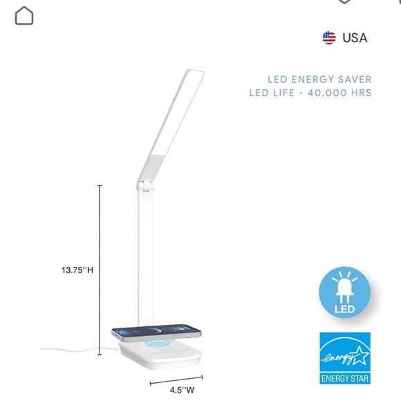 Tzumi 7998 Qi Wireless Phone Charging Desk Lamp white slim design - Picture 2 of 16